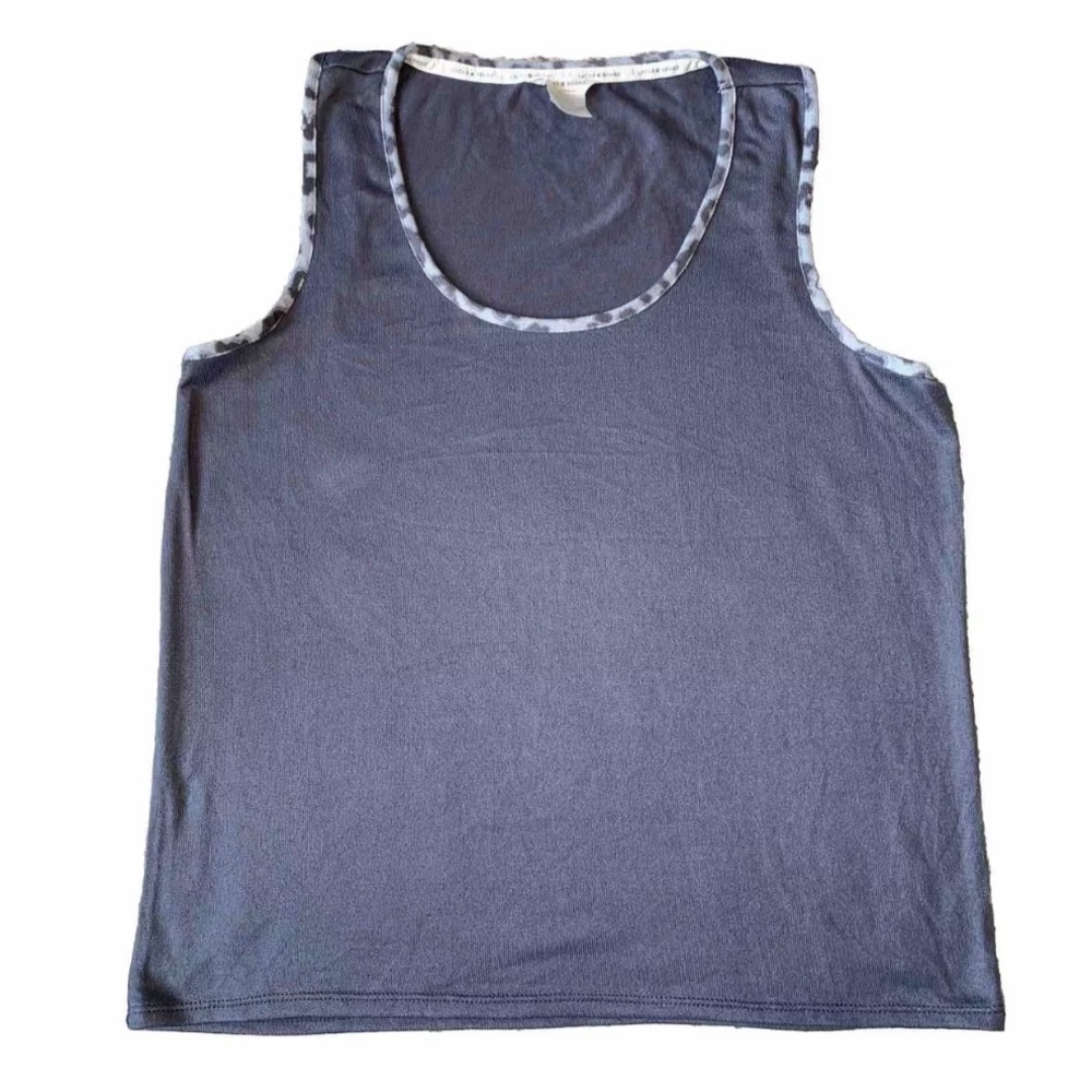 Lucky Brand Gray Animal Leopard Print Trim Knit Tank Top Women Size XXL